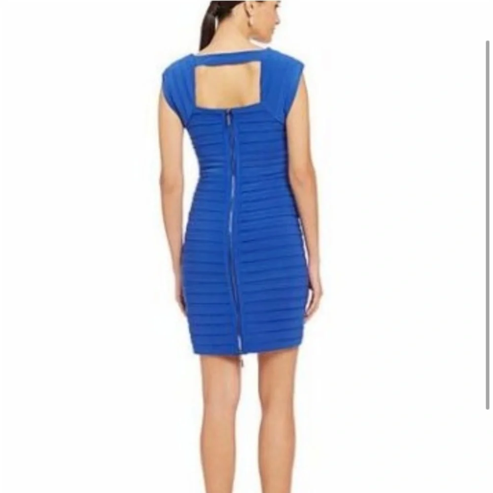 Adrianna Papell Blue Shutter Pleated Sheath Dress - Picture 2 of 8